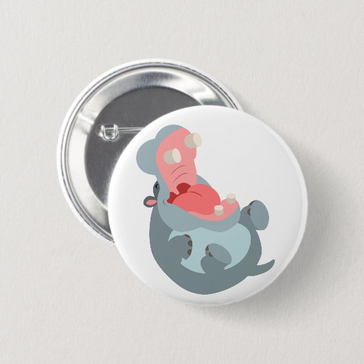 Cute Laughing Cartoon Hippo Button Badge (Voorkant /achterkant)