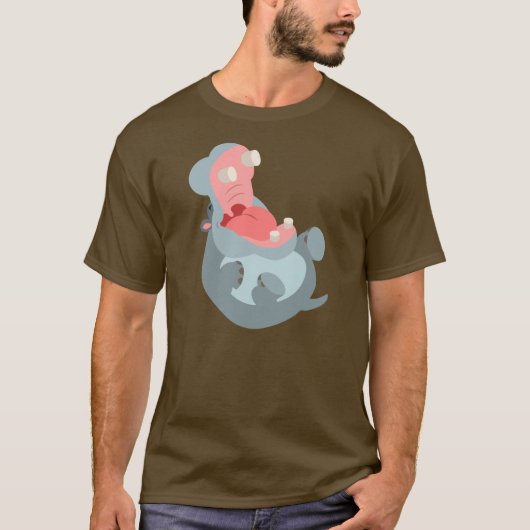Cute Laughing Cartoon Hippo T-Shirt (Voorkant)