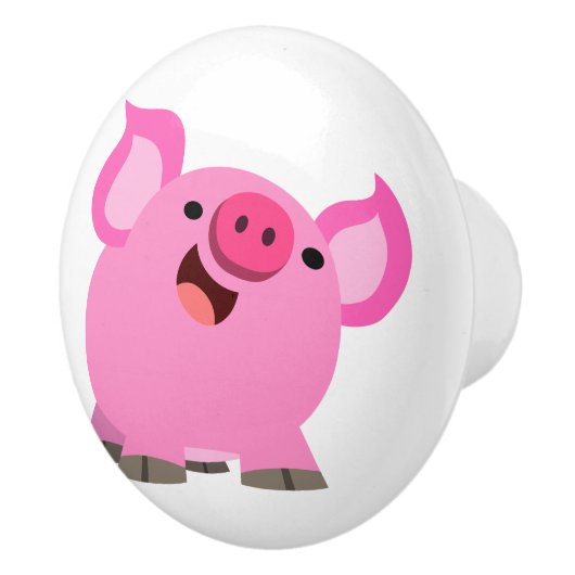 Cute Laughing Cartoon Pig Keramische Knop (Rechts)