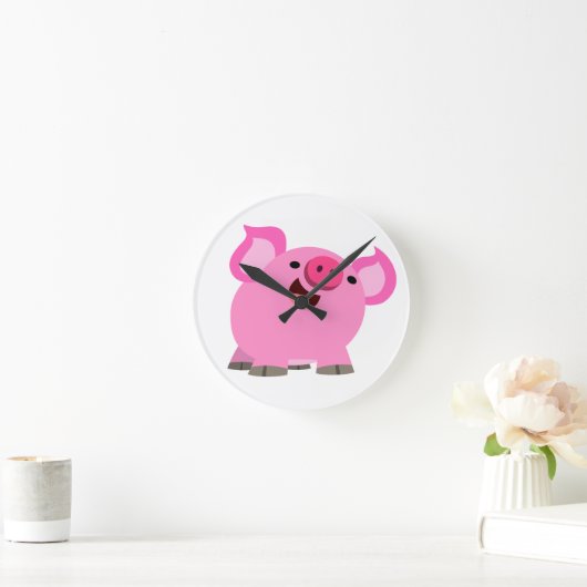 Cute Laughing Cartoon Pig Ronde Klok (Huis)