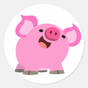 Cute Laughing Cartoon Pig Ronde Sticker