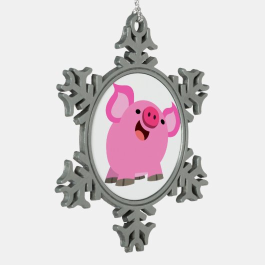 Cute Laughing Cartoon Pig Tin Sneeuwvlok Ornament (Links)