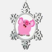 Cute Laughing Cartoon Pig Tin Sneeuwvlok Ornament (Rechts)