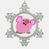 Cute Laughing Cartoon Pig Tin Sneeuwvlok Ornament (Voorkant)