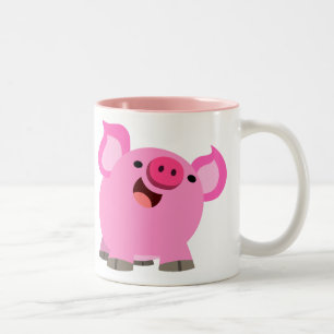 Cute Laughing Cartoon Pig Tweekleurige Koffiemok