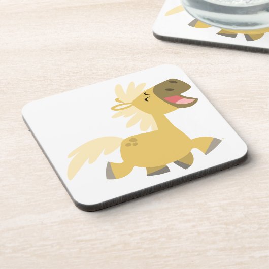 Cute Laughing Cartoon Pony Onderzetters set (Linkerzijde)