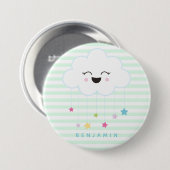 Cute Laughing Cloud - Green Striped Button (Voorkant /achterkant)