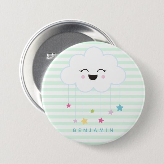 Cute Laughing Cloud - Green Striped Button (Voorkant /achterkant)