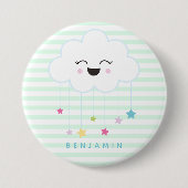 Cute Laughing Cloud - Green Striped Button (Voorkant)