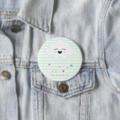 Cute Laughing Cloud - Green Striped Button (In situ)