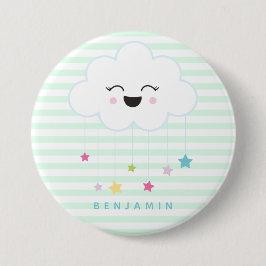 Cute Laughing Cloud - Green Striped Button