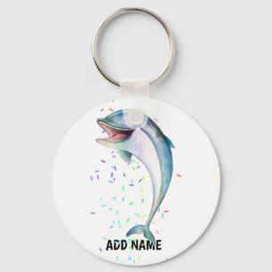 Cute Laughing DOLPHIN Waterverf Voeg Naam toe Sleutelhanger