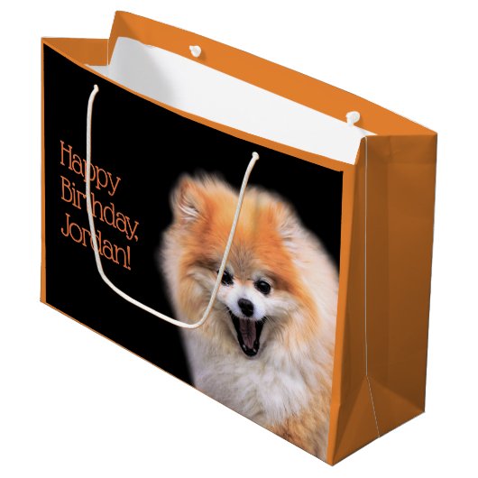 Cute Laughing Pomeranian Dog Groot Cadeauzakje (Voorkant Gekanteld)