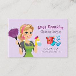 Cute Lavendar Cartoon Maid House Cleaning Services Visitekaartje