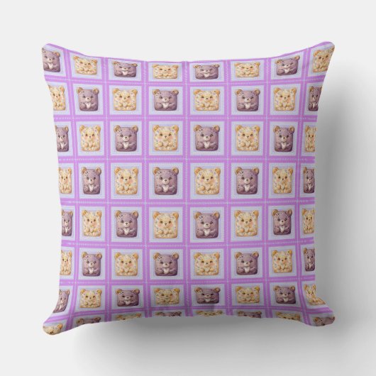 Cute Lavendel Blauwbes Patchwork cookie Beer Kussen (Achterkant)