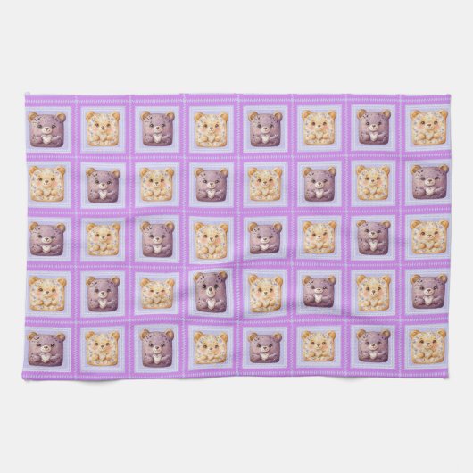 Cute Lavendel Blauwe Patchwork koekbeer Theedoek (Horizontaal)