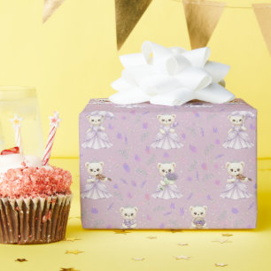 Cute Lavendel Prinses Beer Patroon Cadeaupapier
