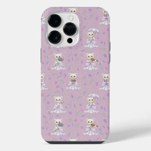 Cute Lavendel Prinses Beer Patroon iPhone 14 Pro Max Hoesje