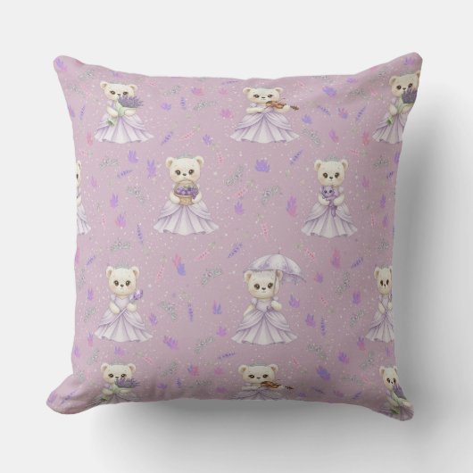 Cute Lavendel Prinses Beer Patroon Kussen (Voorkant)