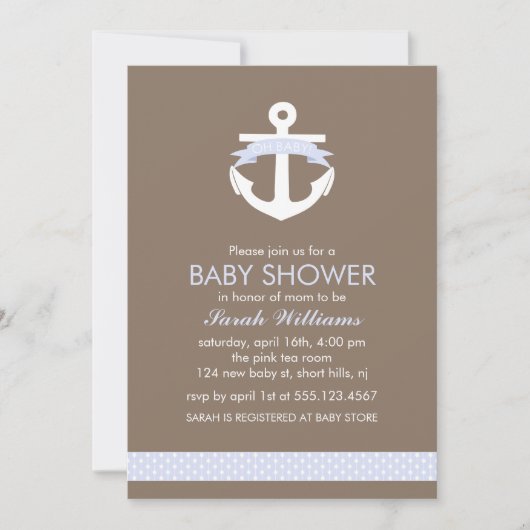 Cute Lavender Anchor Nautical Theme Baby shower Kaart (Voorkant)