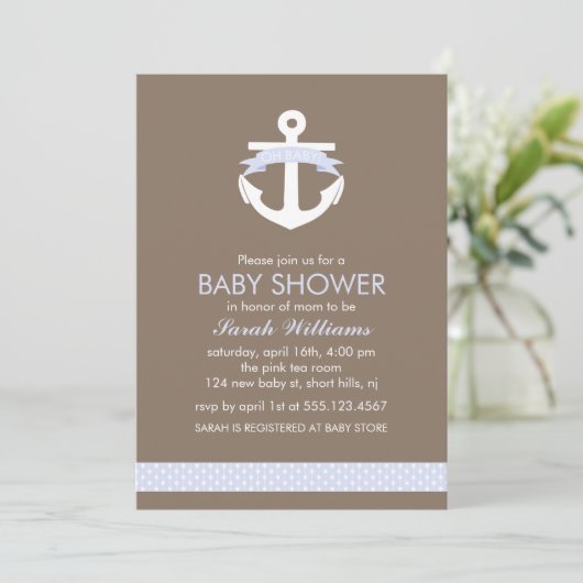 Cute Lavender Anchor Nautical Theme Baby shower Kaart (Staand voorkant)