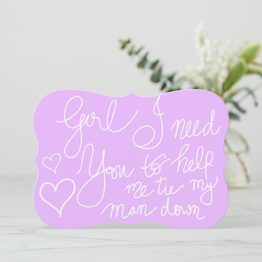 Cute Lavender Cool Script Typography Bridesmaid Kaart (Staand voorkant)