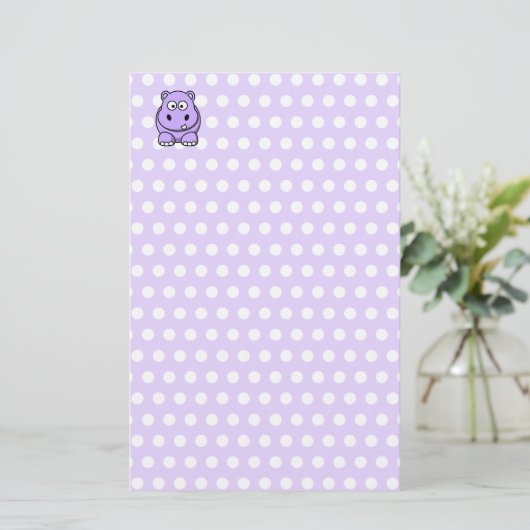 Cute Lavender Hippo Briefpapier (Staand voorkant)