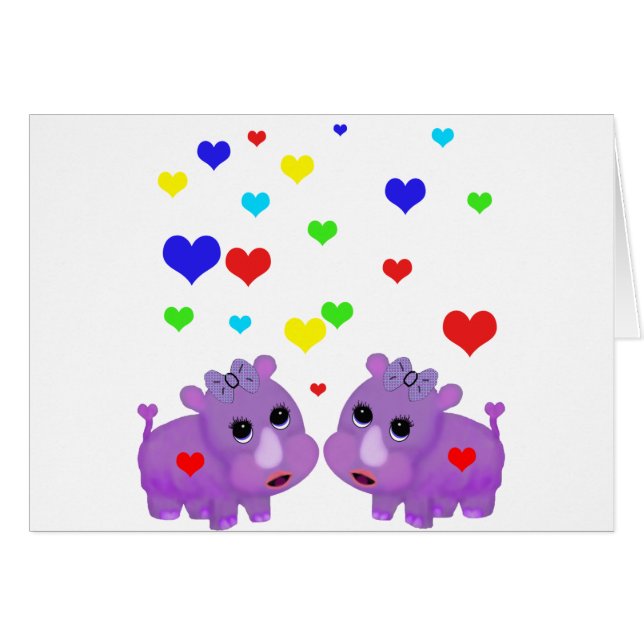 Cute Lavender Rhino Rainbow Heart Rhinoceros GLBT (Voorkant Horizontaal)