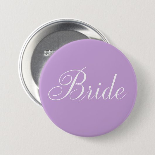 Cute Lavender Script Typography "Bride" Ronde Button 7,6 Cm (Voorkant /achterkant)
