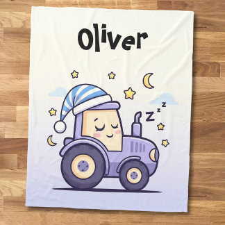 Cute Lavender Sleepy Tractor  Fleece Deken