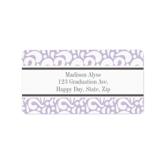 Cute Lavender White Abstract Swirls Adresetiket Etiket (Voorkant)