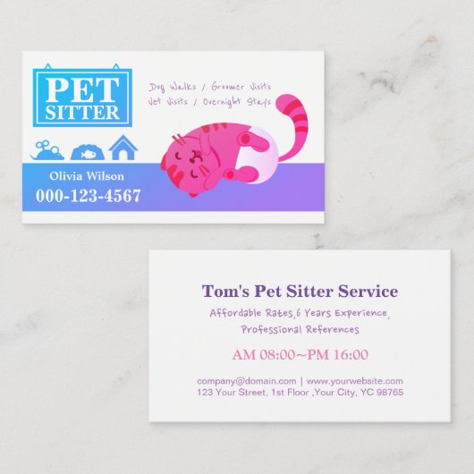 Cute Lazy Baby Cat Pet Sitting Service #2 Visitekaartje (Voorkant / Achterkant)