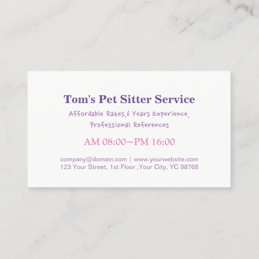 Cute Lazy Baby Cat Pet Sitting Service #2 Visitekaartje (Achterkant)