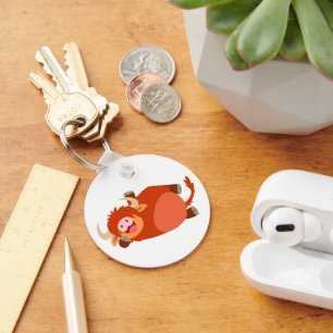 Cute Lazy Cartoon Highland Cow Sleutelhanger