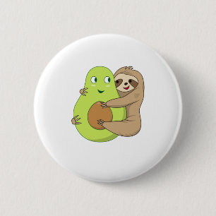Cute Lazy Sloth Animal Avocado Lover Gift Hugging Ronde Button 5,7 Cm