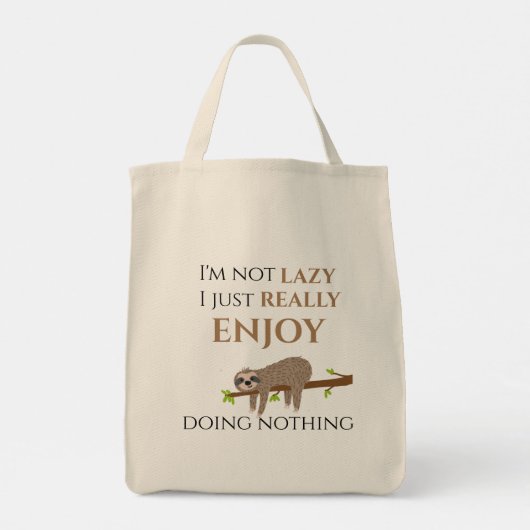 Cute Lazy Sloth Hanging on Tree Funny Text Tote Bag (Achterkant)