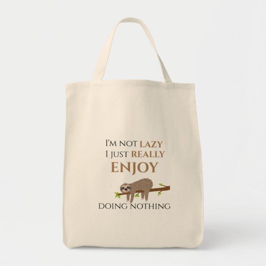Cute Lazy Sloth Hanging on Tree Funny Text Tote Bag (Voorkant)