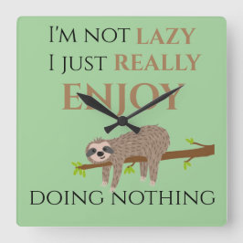 Cute Lazy Sloth Hanging on Tree Funny Text Vierkante Klok