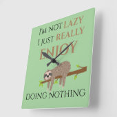 Cute Lazy Sloth Hanging on Tree Funny Text Vierkante Klok (Hoek)