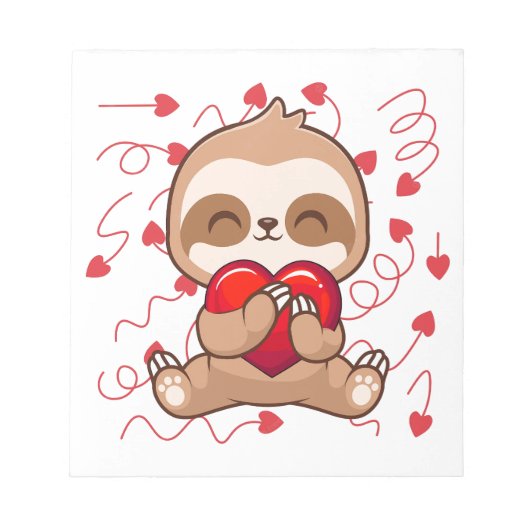 Cute Lazy Sloth Holding Heart Love Sloth Notitieblok (Voorkant)