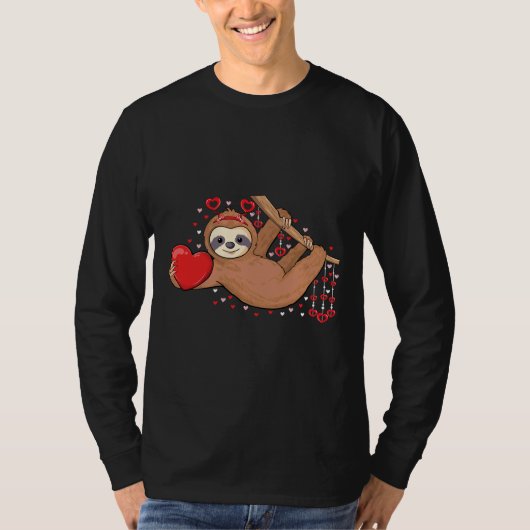 Cute Lazy Sloth Holding Heart Love Sloth Valentijn T-shirt (Voorkant)