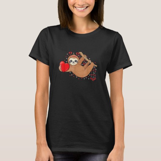 Cute Lazy Sloth Holding Heart Love Sloth Valentine T-shirt (Voorkant)
