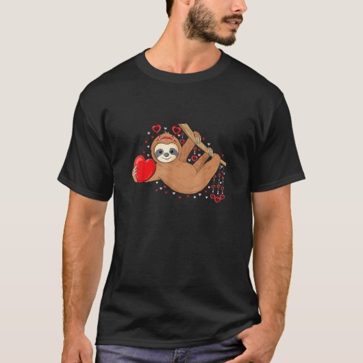 Cute Lazy Sloth Holding Heart Love Sloth Valentine T-shirt (Voorkant)