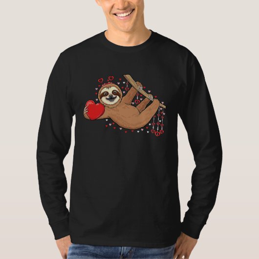 Cute lazy sloth holding heart love sloth valentine t-shirt (Voorkant)