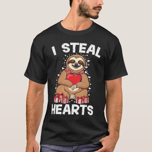 Cute lazy sloth holding heart love sloth valentine t-shirt (Voorkant)