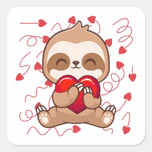 Cute Lazy Sloth Holding Heart Love Sloth Vierkante Sticker (Voorkant)