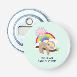 Cute Lazy Sloth met Sun & Rainbow-Baby shower Button Flesopener