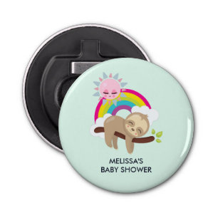 Cute Lazy Sloth met Sun & Rainbow-Baby shower Button Flesopener