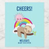 Cute Lazy Sloth met Sun & Rainbow-Baby shower Wijn Etiket (Enkel label)