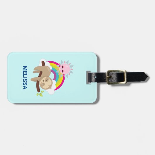 Cute Lazy Sloth met Sun & Rainbow Bagagelabel (Voorkant horizontaal)